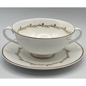 Royal Doulton Rondo Cream Soup Bowl (s) w/ saucer White Gold Vintage Cottagecore